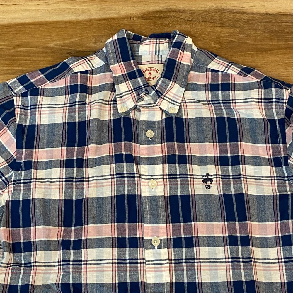 Brooks Brothers Shirt Mens Small Plaid Linen Cotton Button Down Shirt